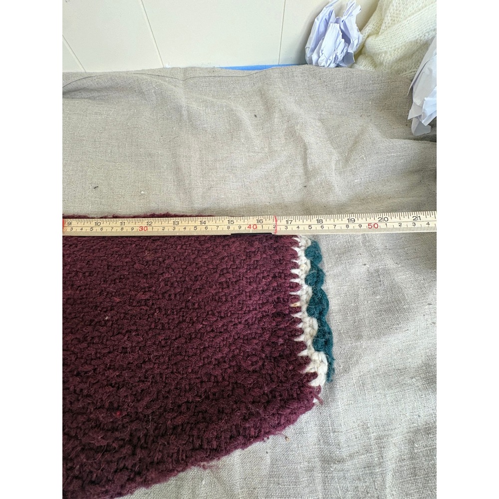 Vintage Burgundy Chunky Knit Cardigan Crochet Trim Wood Button Sweater XL - Picture 8 of 11